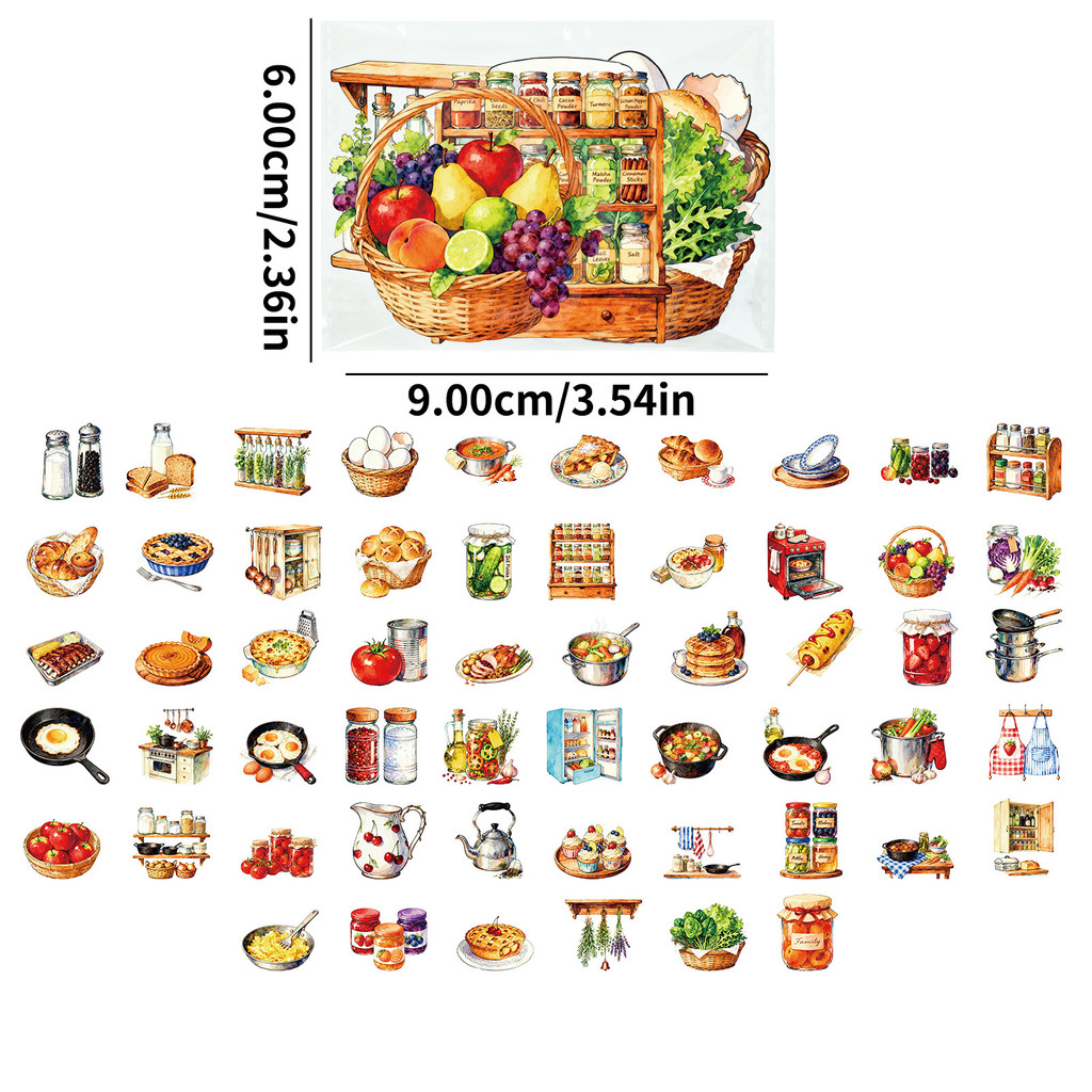 Kitchen Baking Paper - 56Pcs Retro Kitchen PET Stickers, Warm