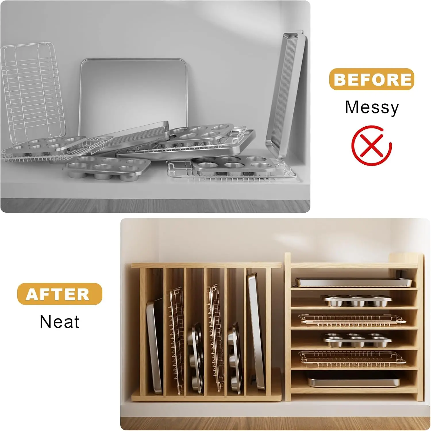 7 Tier Wooden Tray Dividers fo - Kitchen Baking Sheet Organizer review and price