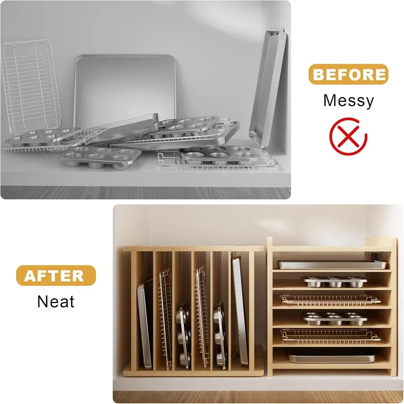 7 Tier Wooden Tray Dividers fo - Kitchen Baking Sheet Organizer review and price