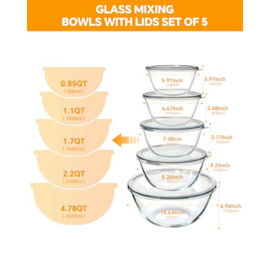Glass Mixing Bowls with Lids S - Kitchen Glass Baking Set review and price